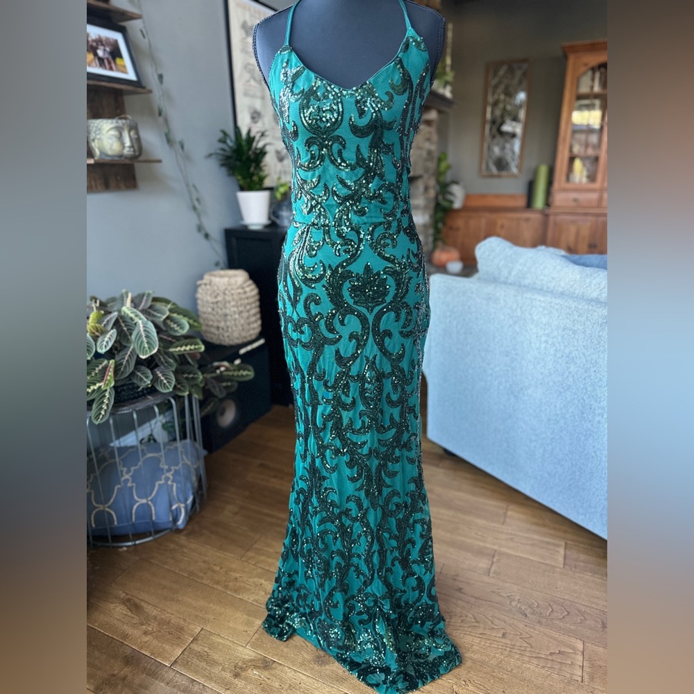 NEW Emerald Green Sequin Mesh Dress